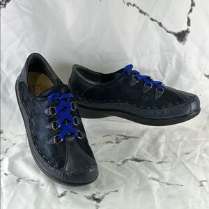 Ziera Allsorts Leather Walking Shoe Lace-Up Navy Metallic Swirl Rubber Sole